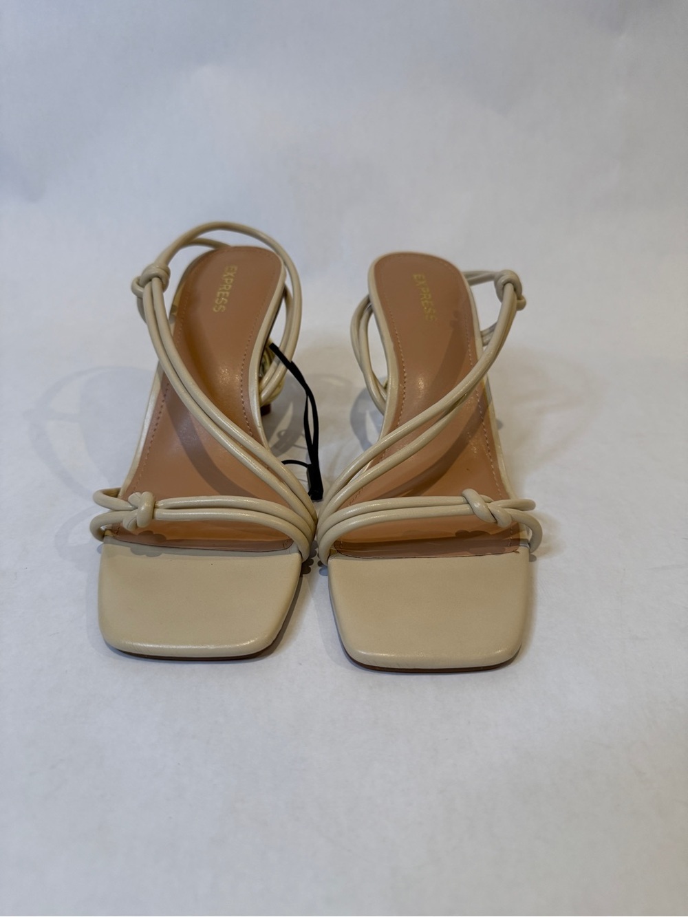 EXPRESS Knotted Strappy Square-Toe Heels in Cream